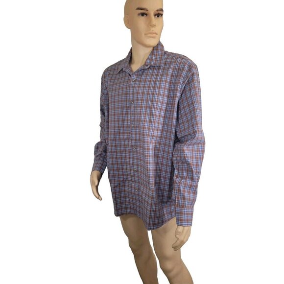 Rowm Mens Tall Plaid Button-Up Shirtsize 2XT Brown & Blue Long Sleeve - Picture 2 of 7